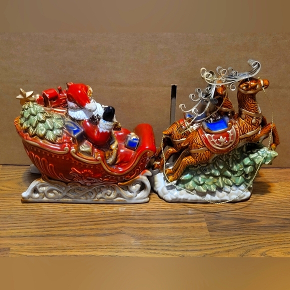 Santa in Sleigh With 2 Reindeer Costco #910145 Vintage Ceramic with original box - Picture 5 of 6